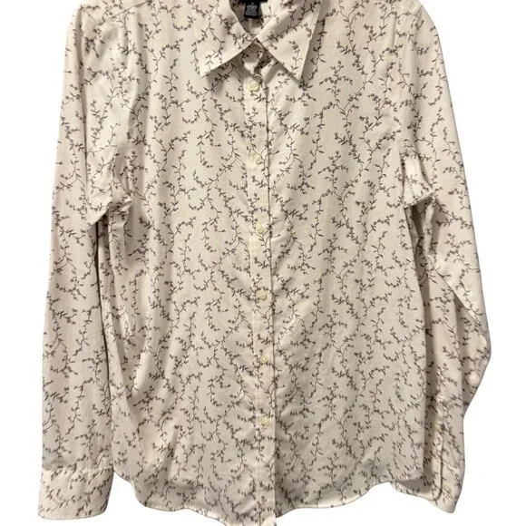 Chaps Womens No Iron Button-Up Shirt Sz M White Floral 100% Cotton Long Sleeve - Picture 6 of 13